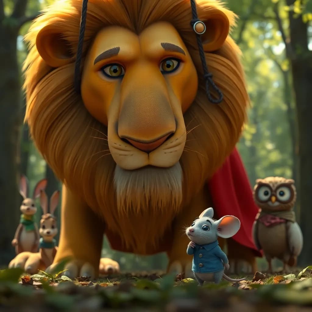 Story illustration for The Lion's Rescue: A Mouse's Valor