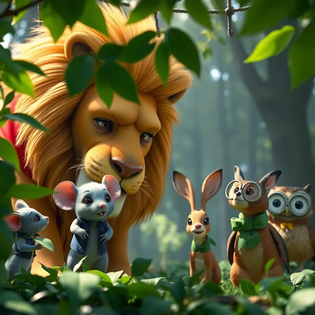 Story illustration for The Lion's Rescue: A Mouse's Valor