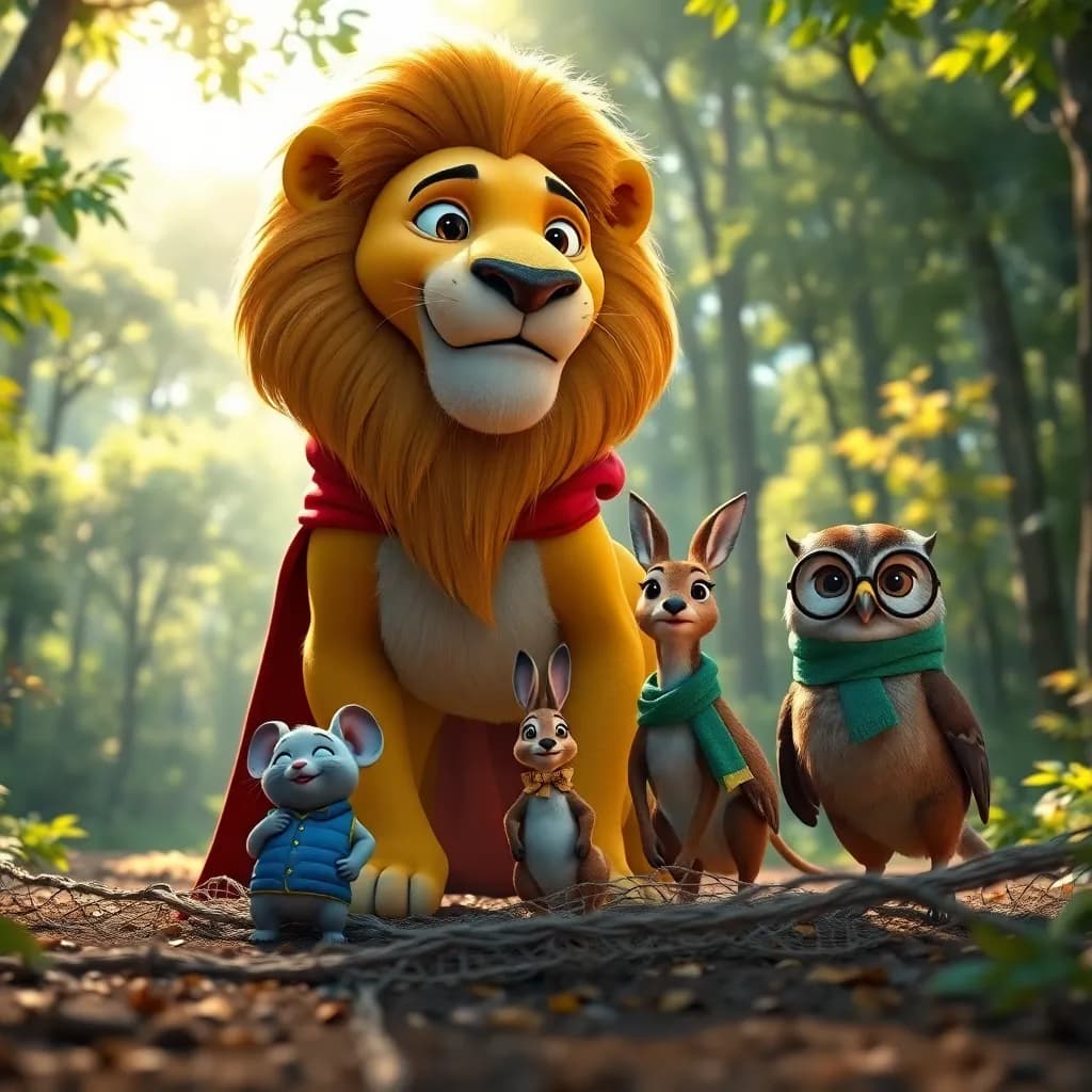 Story illustration for The Lion's Rescue: A Mouse's Valor