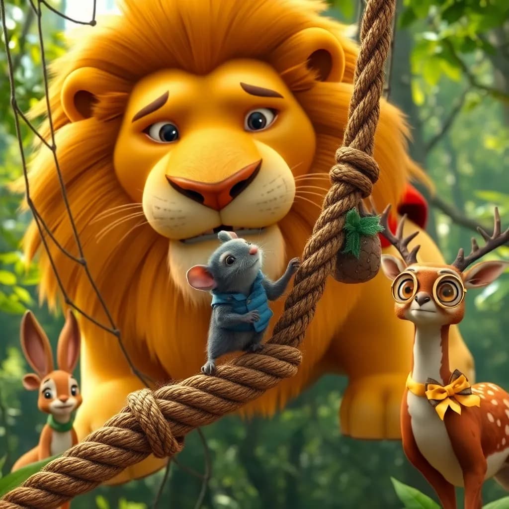 Story illustration for The Lion's Rescue: A Mouse's Valor