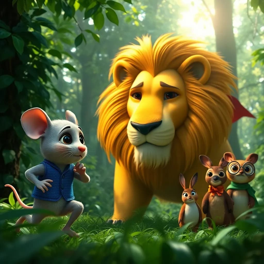 Story illustration for The Lion's Rescue: A Mouse's Valor