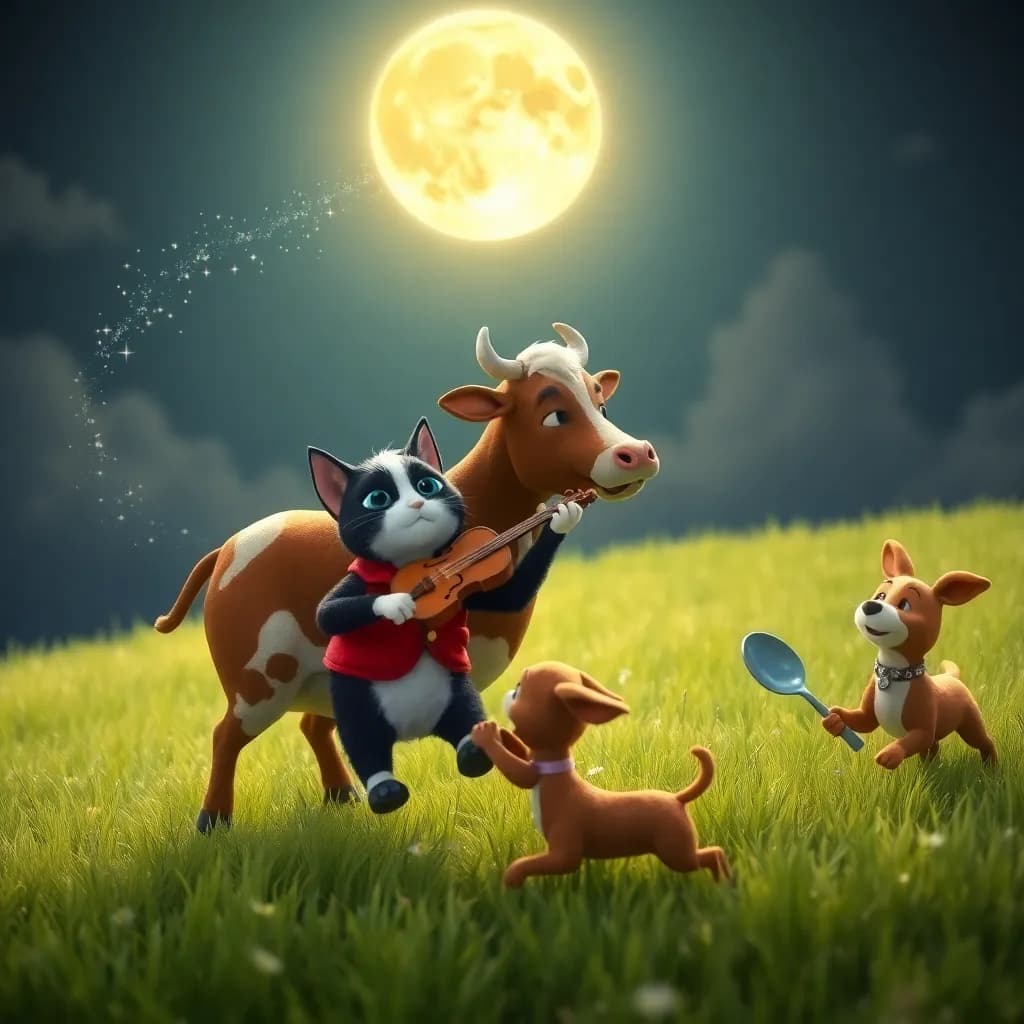 Story illustration for Moonlit Whimsy: The Dance of Hey Diddle Diddle