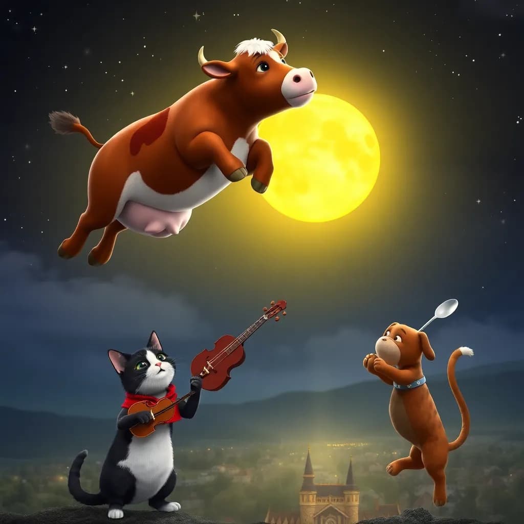 Story illustration for Moonlit Whimsy: The Dance of Hey Diddle Diddle