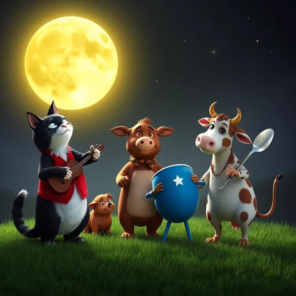 Story illustration for Moonlit Whimsy: The Dance of Hey Diddle Diddle