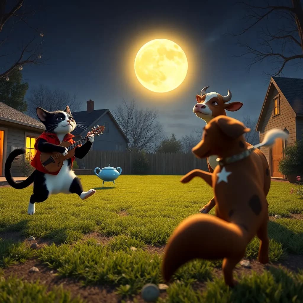 Story illustration for Moonlit Whimsy: The Dance of Hey Diddle Diddle