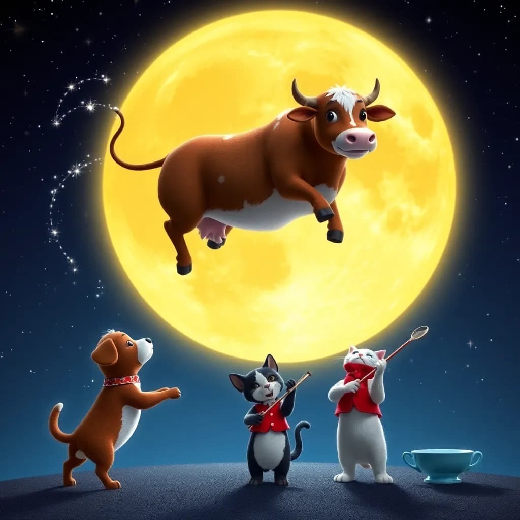 Story illustration for Moonlit Whimsy: The Dance of Hey Diddle Diddle