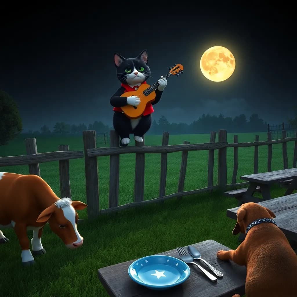 Story illustration for Moonlit Whimsy: The Dance of Hey Diddle Diddle