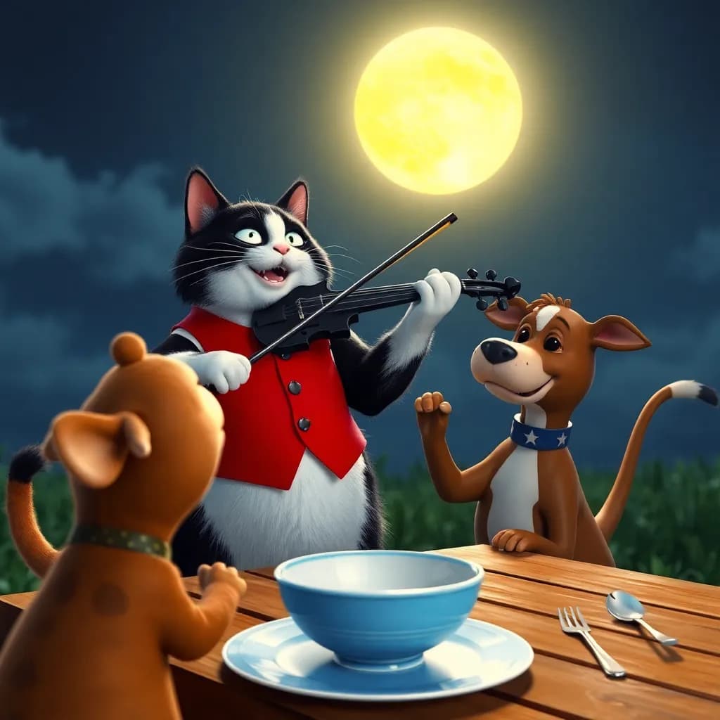 Story illustration for Moonlit Whimsy: The Dance of Hey Diddle Diddle