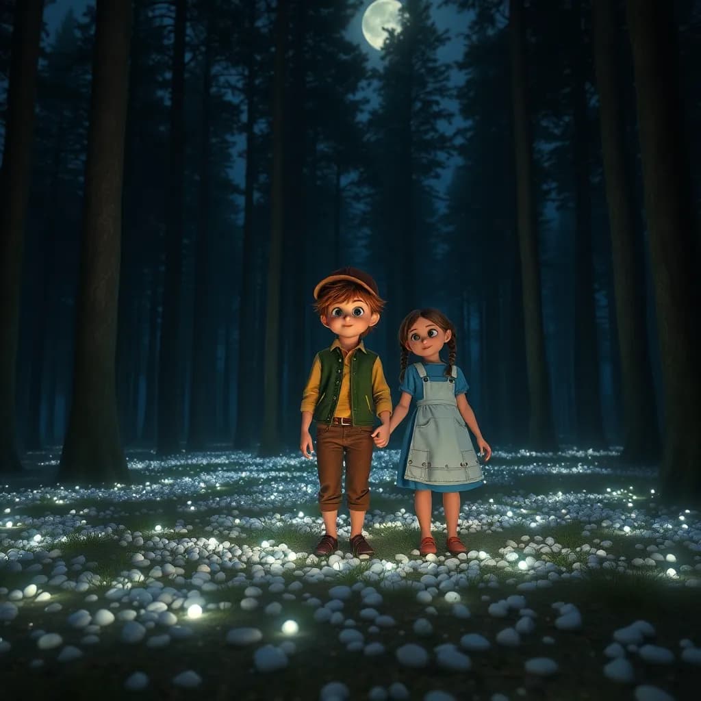 Story illustration for The Enchanted Path: Hansel and Gretel's Clever Escape