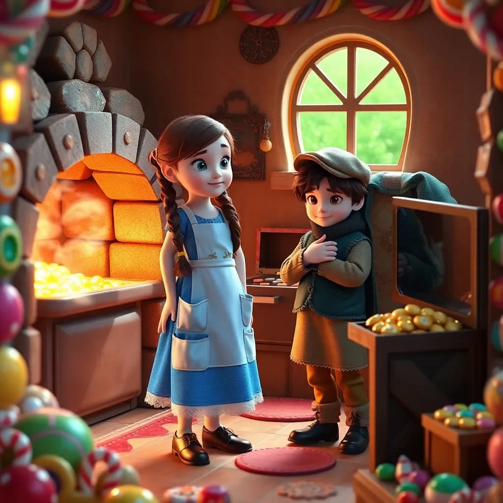 Story illustration for The Enchanted Path: Hansel and Gretel's Clever Escape