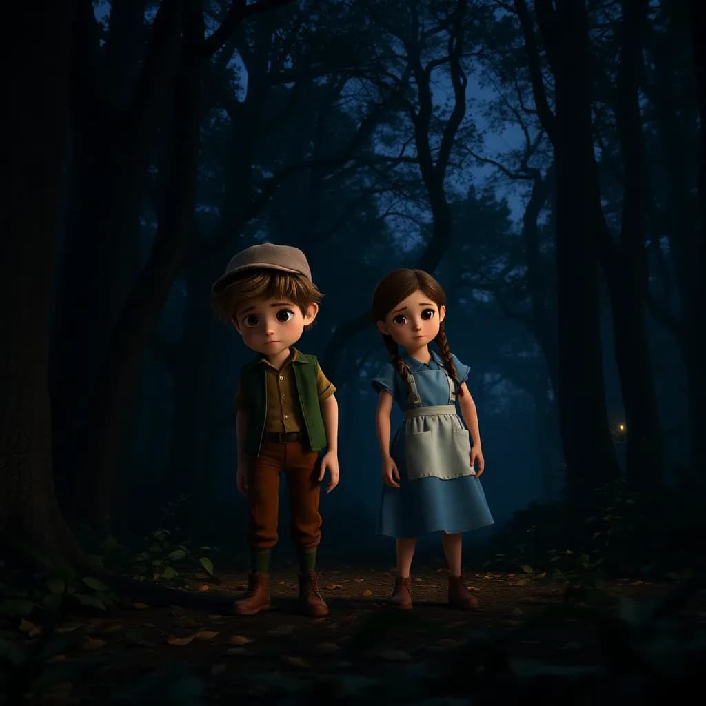 Story illustration for The Enchanted Path: Hansel and Gretel's Clever Escape