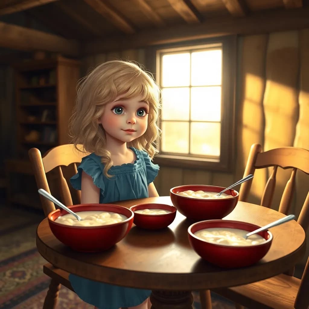 Story illustration for Goldilocks and the Bears' Cottage Adventure