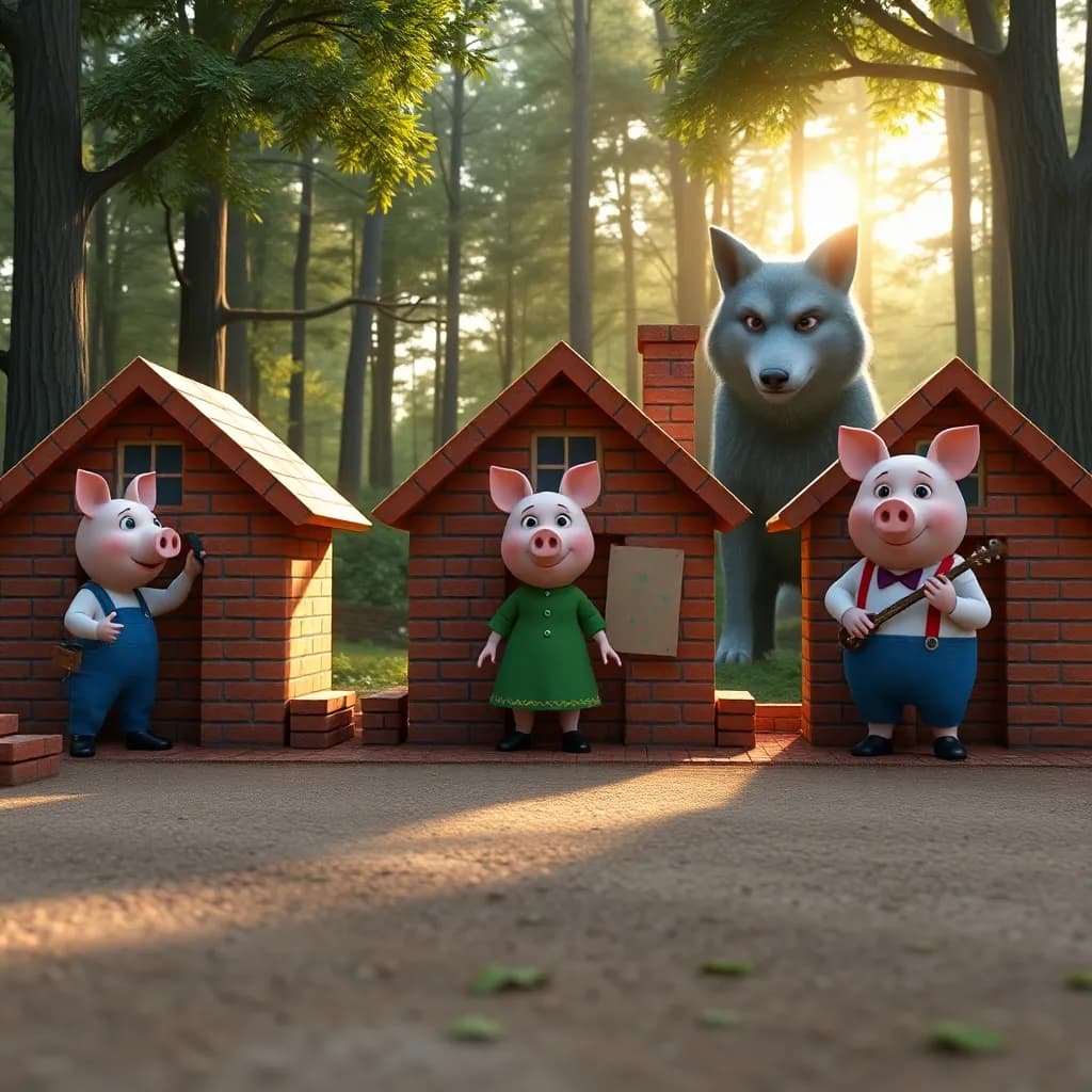 Story illustration for The Three Little Pigs: A Sibling Collaboration