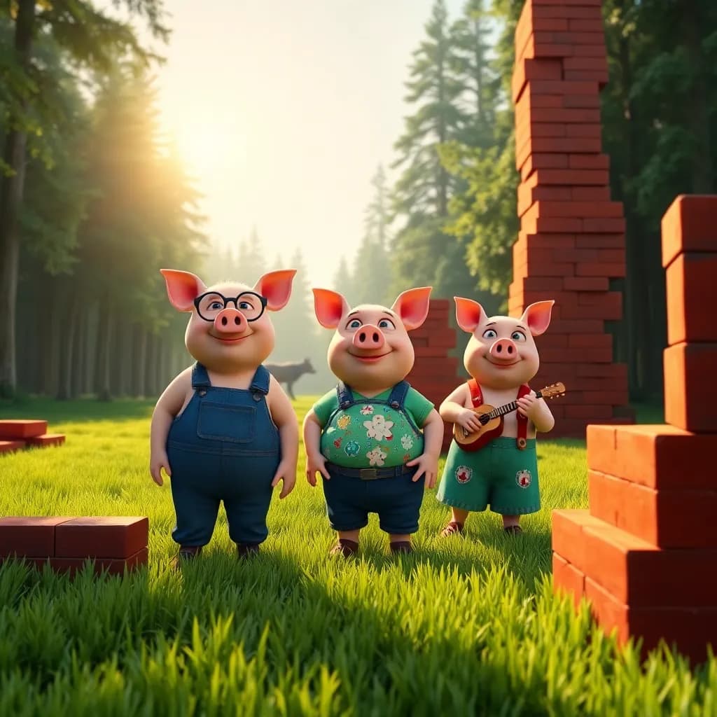 Story illustration for The Three Little Pigs: A Sibling Collaboration