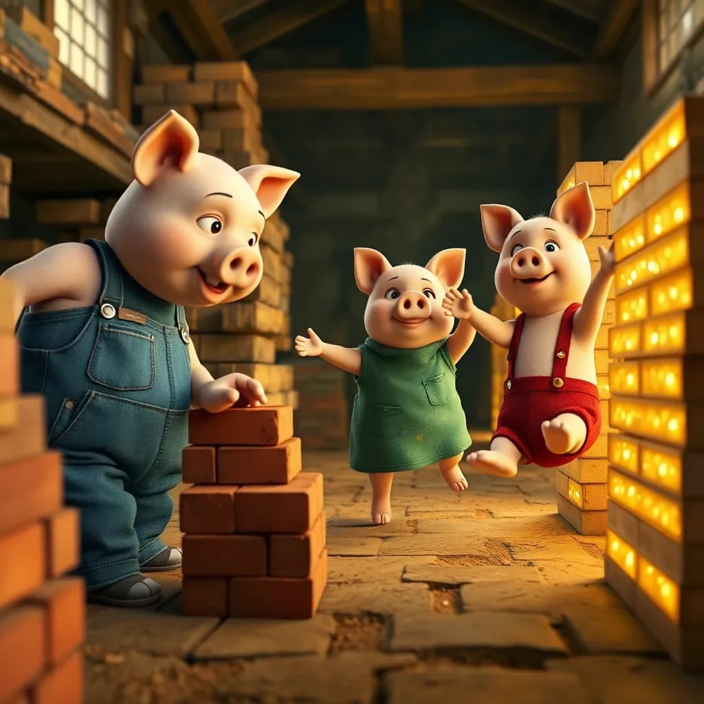 Story illustration for The Three Little Pigs: A Sibling Collaboration