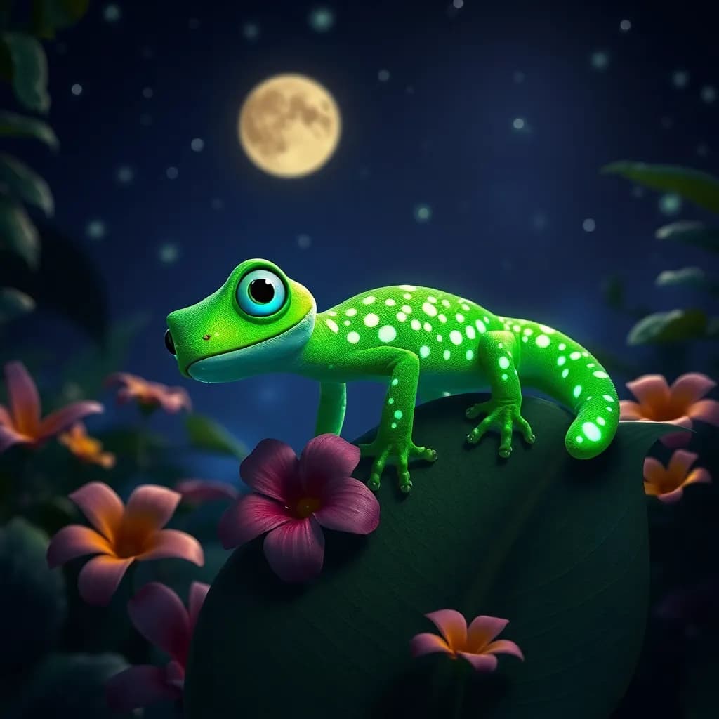 Story illustration for Gordie the Gecko: Celestial Spots in the Garden