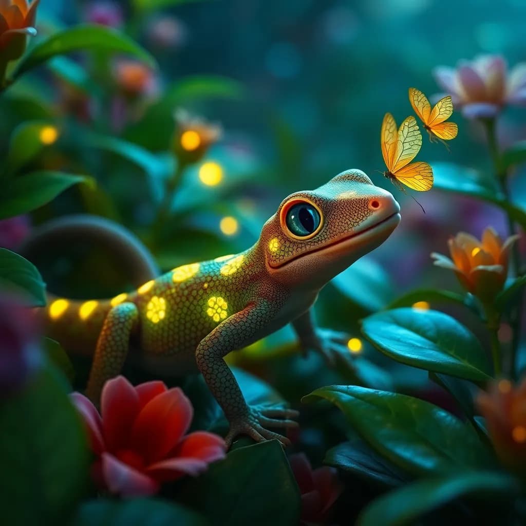Story illustration for Gordie the Gecko: Celestial Spots in the Garden