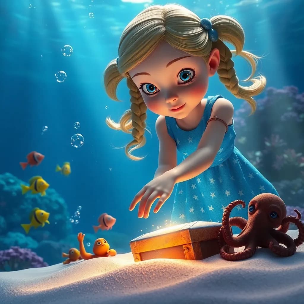 Story illustration for Nadine's Underwater Adventure: Creatures, Creativity, and Hidden Treasures